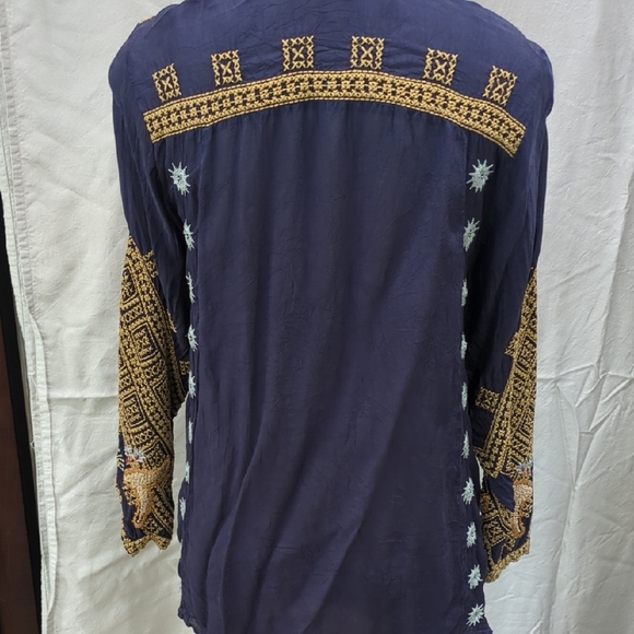 Johnny Was Embroidered Navy and Gold Open Front Jacket - Picture 7 of 13